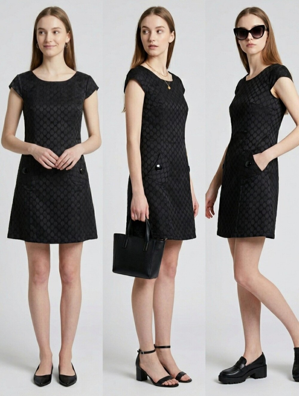 Women's Black Textured A-Line Dress Size 6P